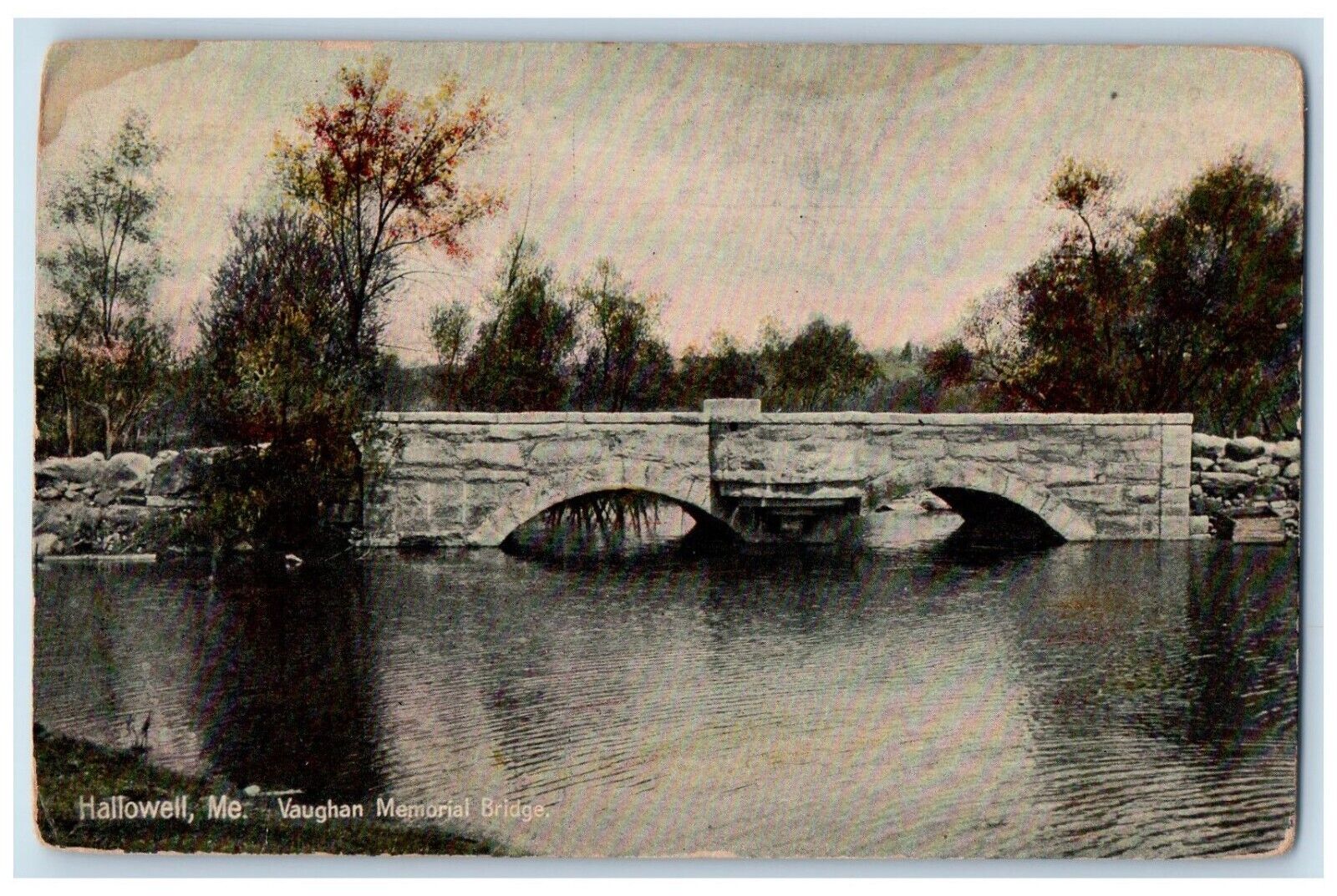 1924 Hallowell Maine ME, Vaughan Memorial Bridge And River View Vintage Postcard