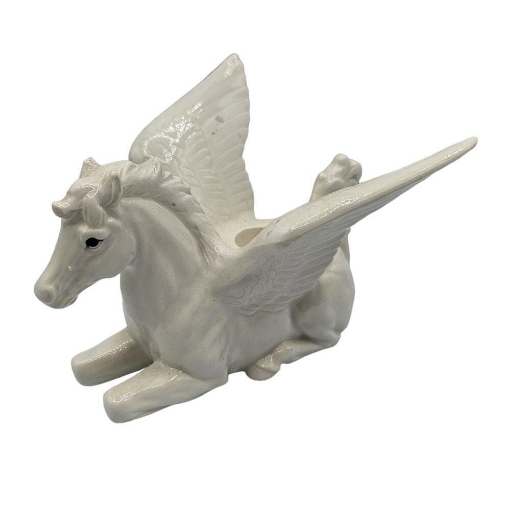 Vintage 1970s Takanashi Japan Porcelain Unicorn Pegasus Candle Holder White