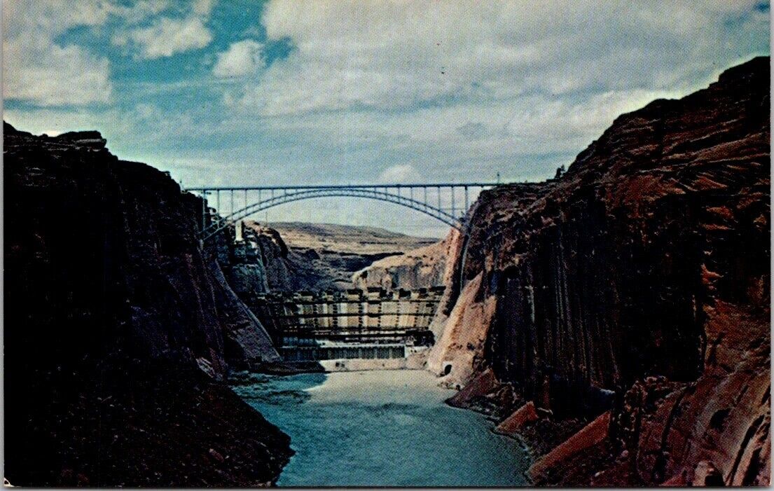 Page Arizona Glen Canyon Dam Suspension Bridge Since 1958 Vintage Postcard