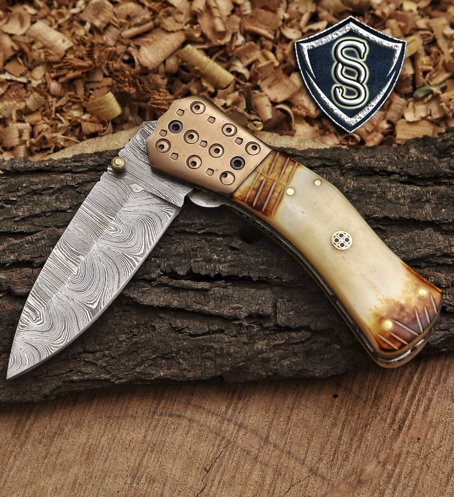 Custom Handemade Damascus Steel Pocket Folding Knife with Sheath