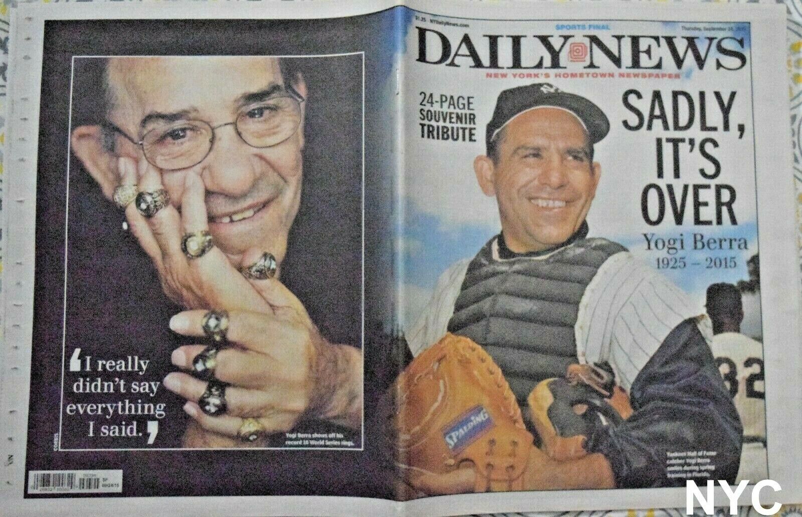 Yogi Berra Dead Ny Daily News September 24 2015
