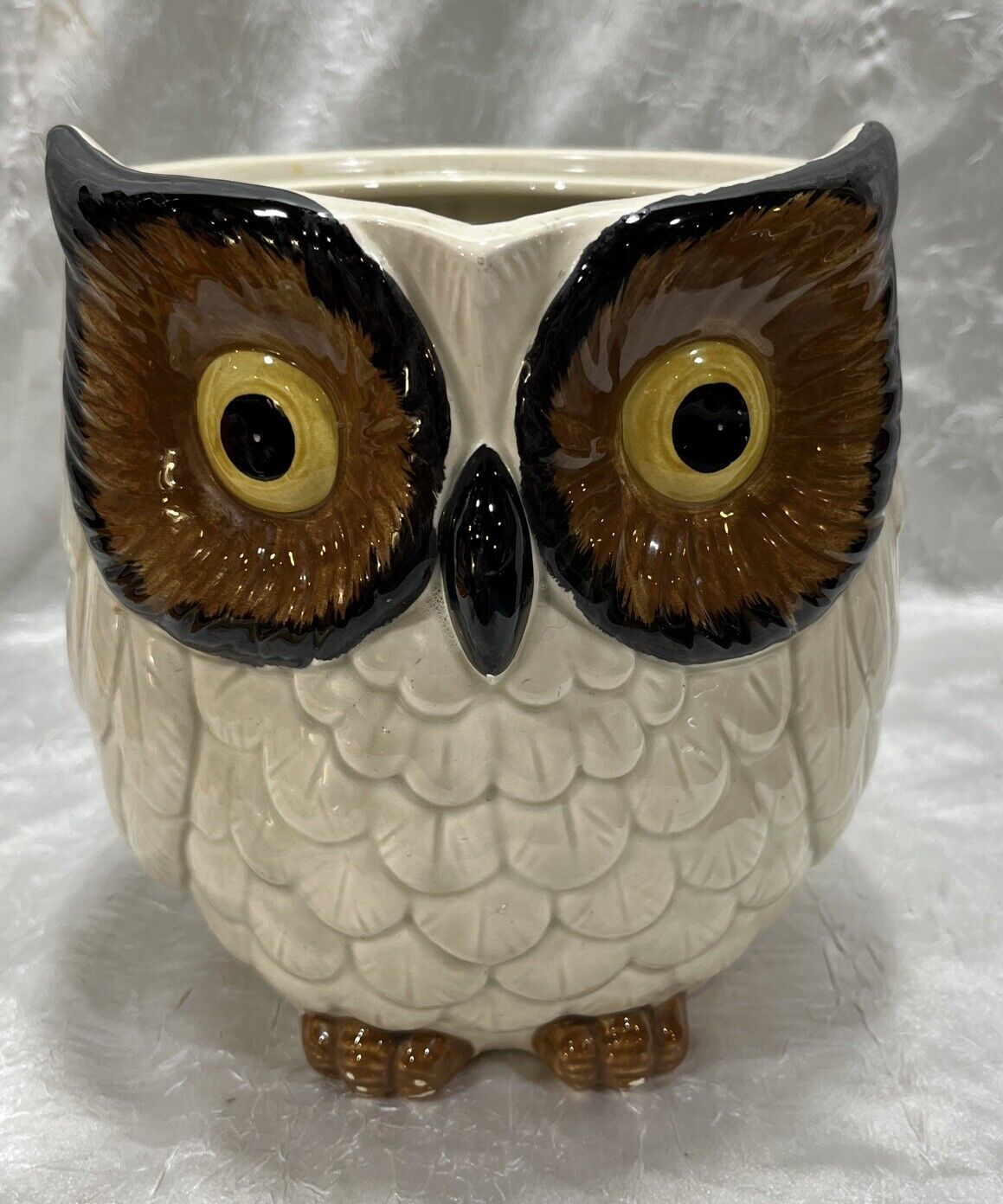 Vintage Hand Painted Otagiri Ceramic Owl Cookie Jar 1960’s NO LID PLANTER Kitsch
