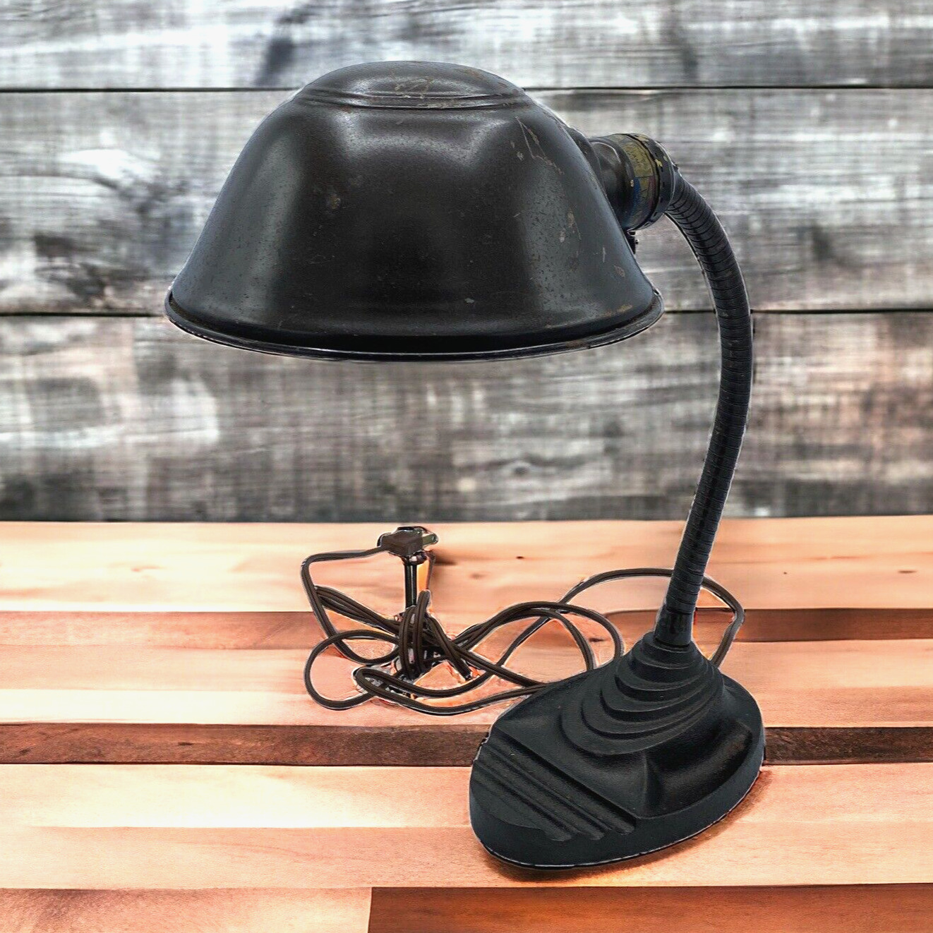 Vtg Cast Goose Neck Desk Lamp Industrial Portable Table Light Tested