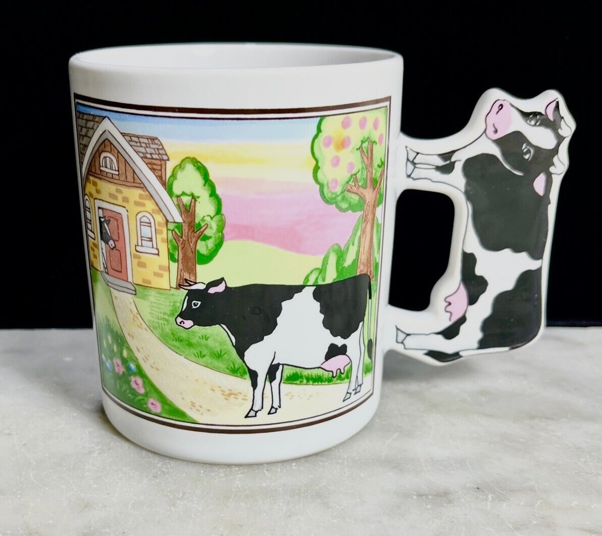 Vintage Cow Coffee Tea Mug with Cow Handle Barnyard Dairy Farm Japan
