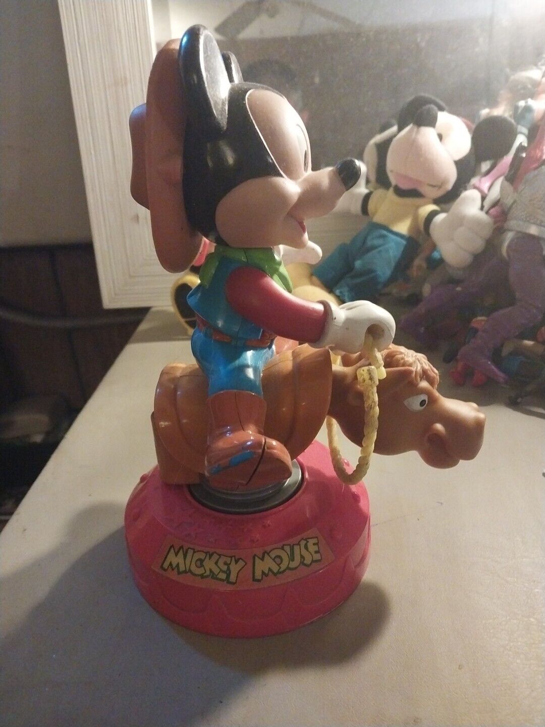 Vintage Disney Arco Toys Wind Up Rodeo Cowboy Mickey Mouse Riding a Bull1980's