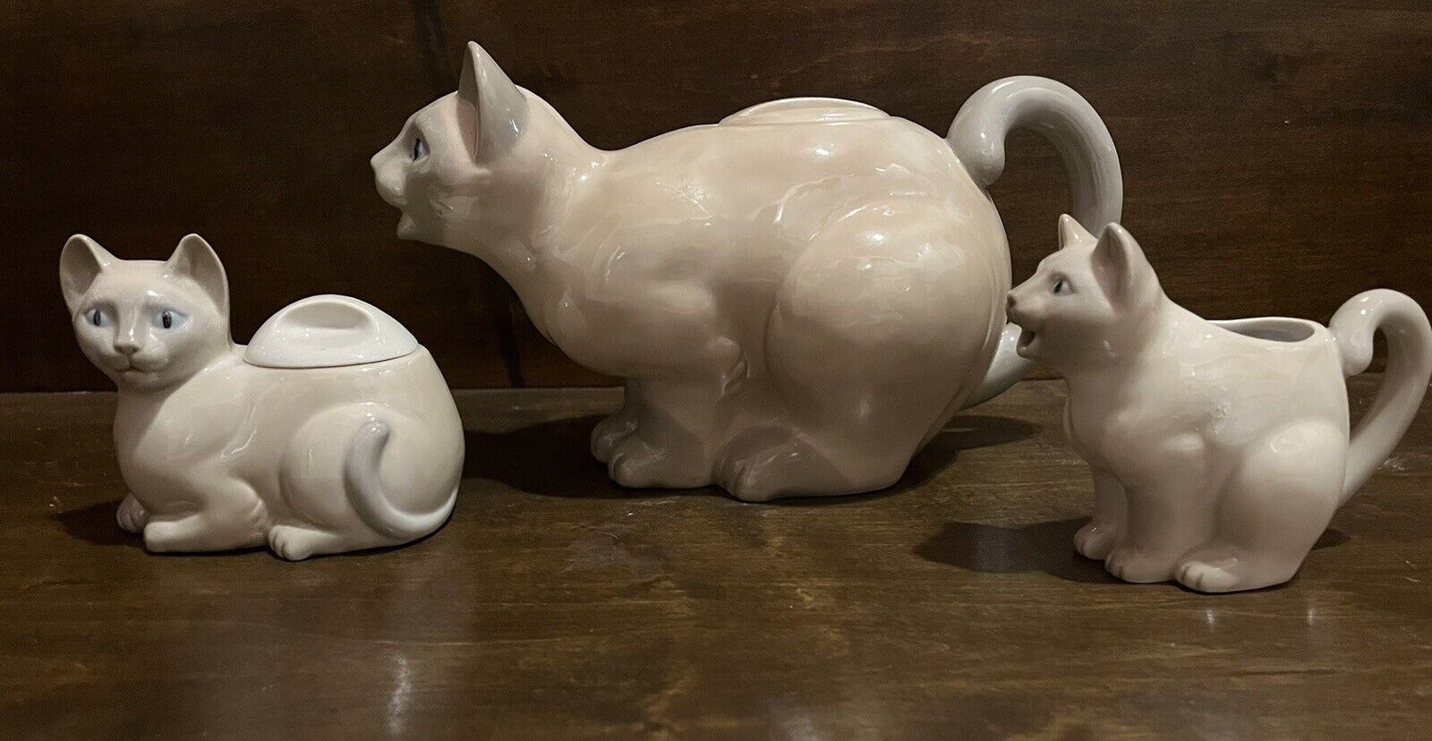 Vintage Henriksen Siamese Cat Teapot Creamer and Sugar Set