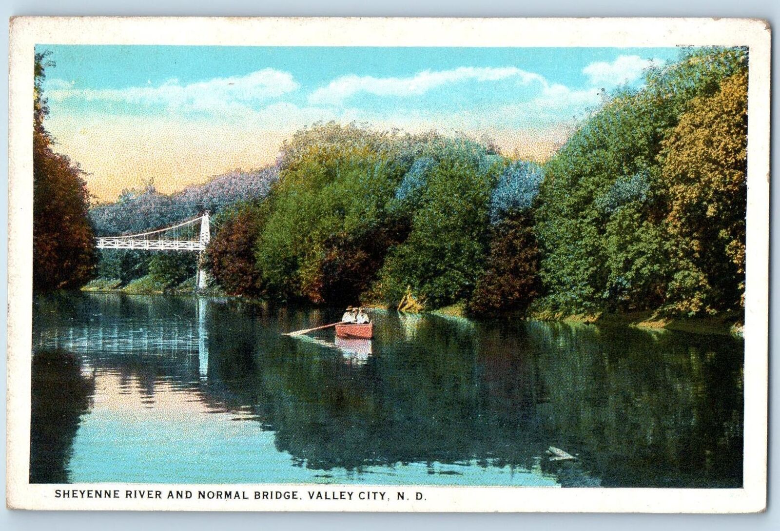 Valley City North Dakota ND Postcard Sheyenne River And Normal Bridge c1920 Boat