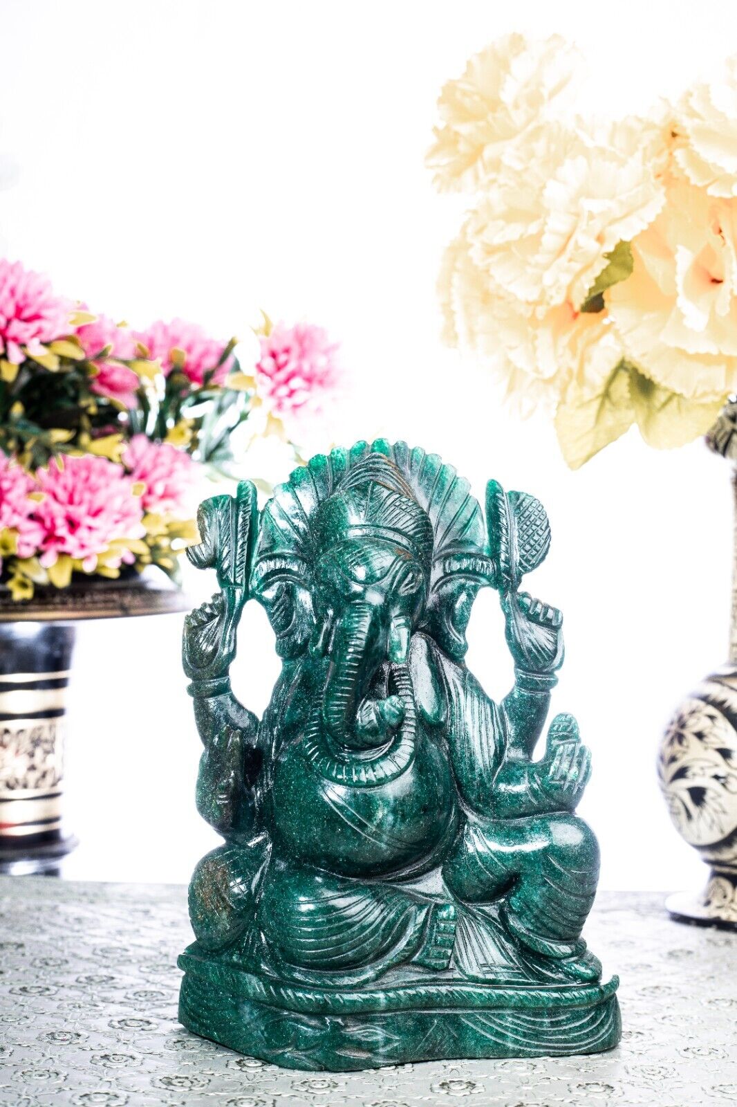 Handmade Green Aventurine Stone Ganesha  Spiritual Decor with Green Aventurine