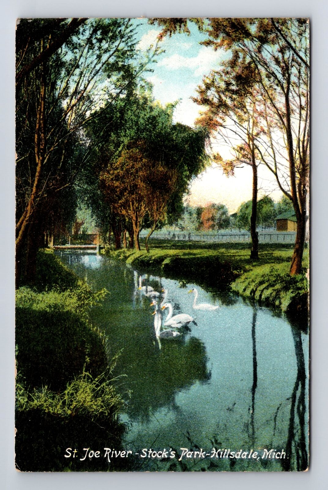 Hillsdale MI-Michigan, Stock's Park, St Joe River, Antique Vintage Postcard
