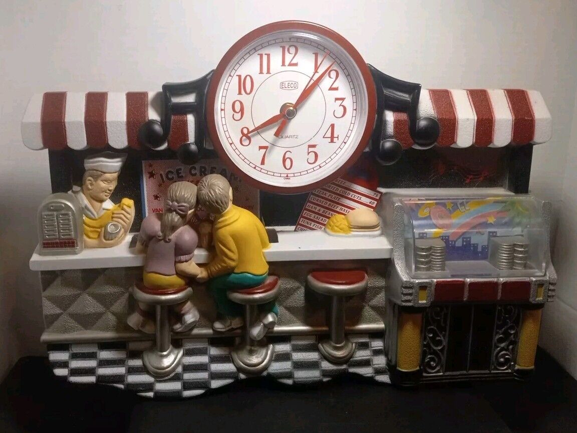 Eleco Nostalgic Diner 50s Musical Jukebox Ice Cream Parlor Clock 3D WORKS