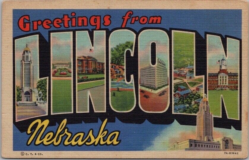 LINCOLN, Nebraska Large Letter Postcard State Capitol / Curteich Linen c1937