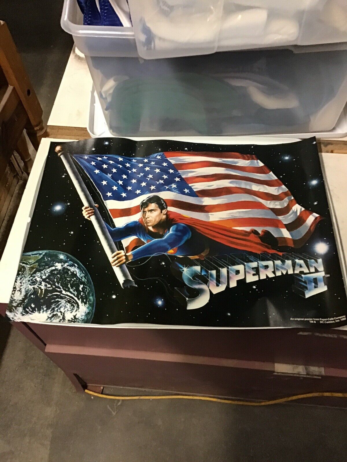 Vtg Chris Reeve Superman II Movie Paper Poster Original Poster From Pepsi 1980
