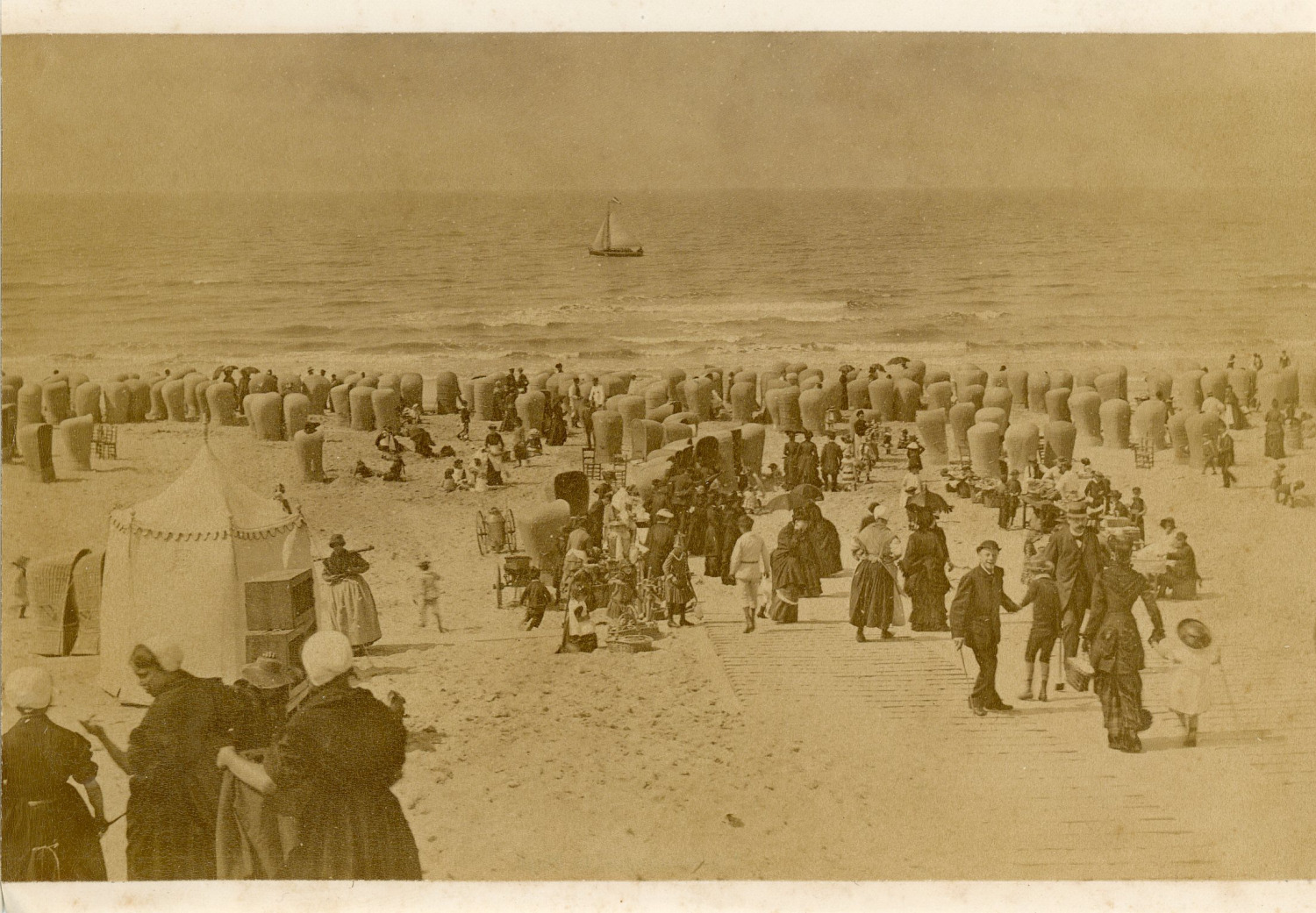 Netherlands, A Crowded Beach Vintage Albumen Print. Vintage Netherlands. Country B