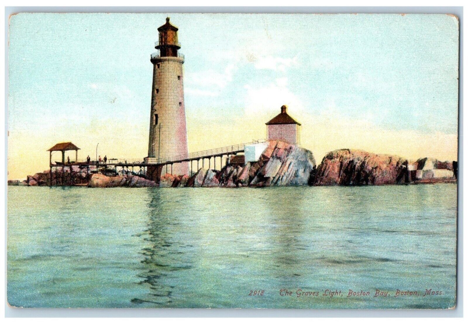 Boston Massachusetts MA Postcard The Graves Light Boston Bay Lighthouse c1910\'s