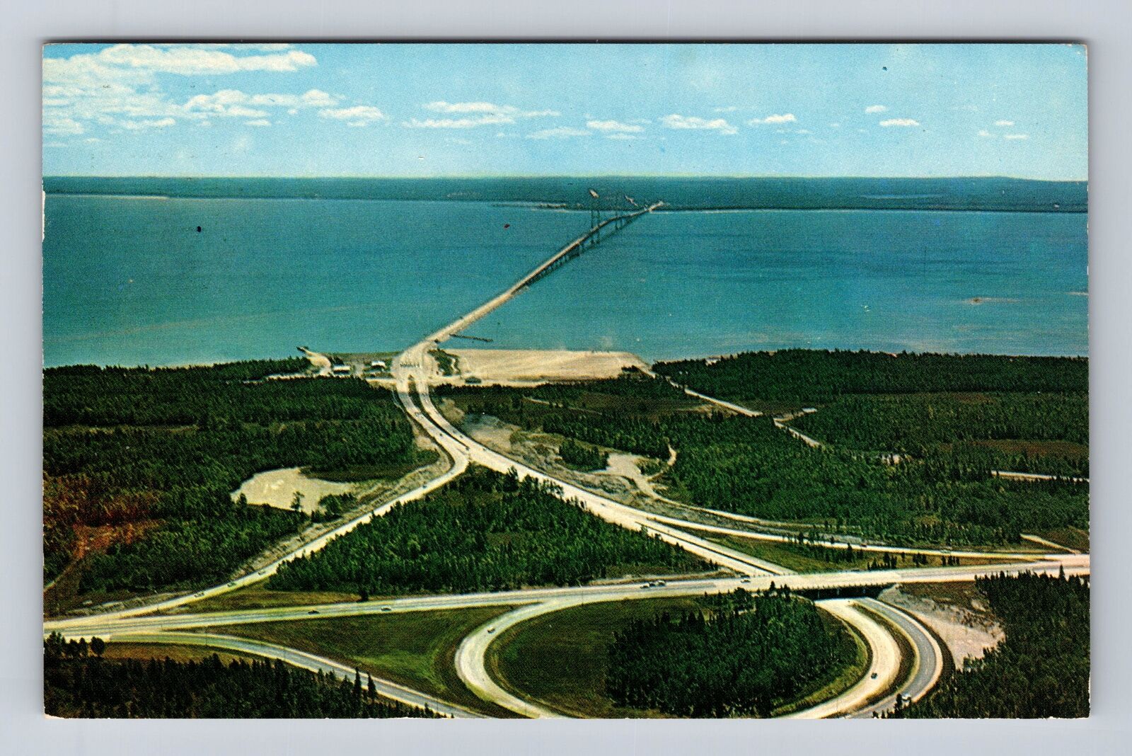 St Ignace MI- Michigan, Entrance Straits Mackinac Bridge, Vintage c1960 Postcard