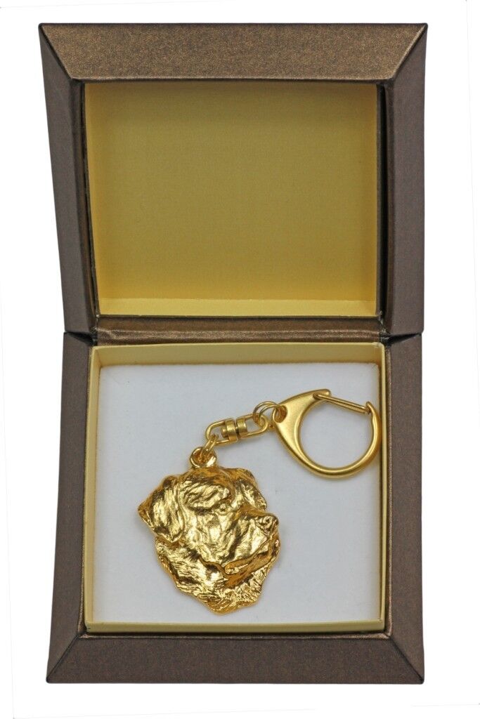 Rottweiler - Gold Plated Key Chain with A Dog, Box Art Dog