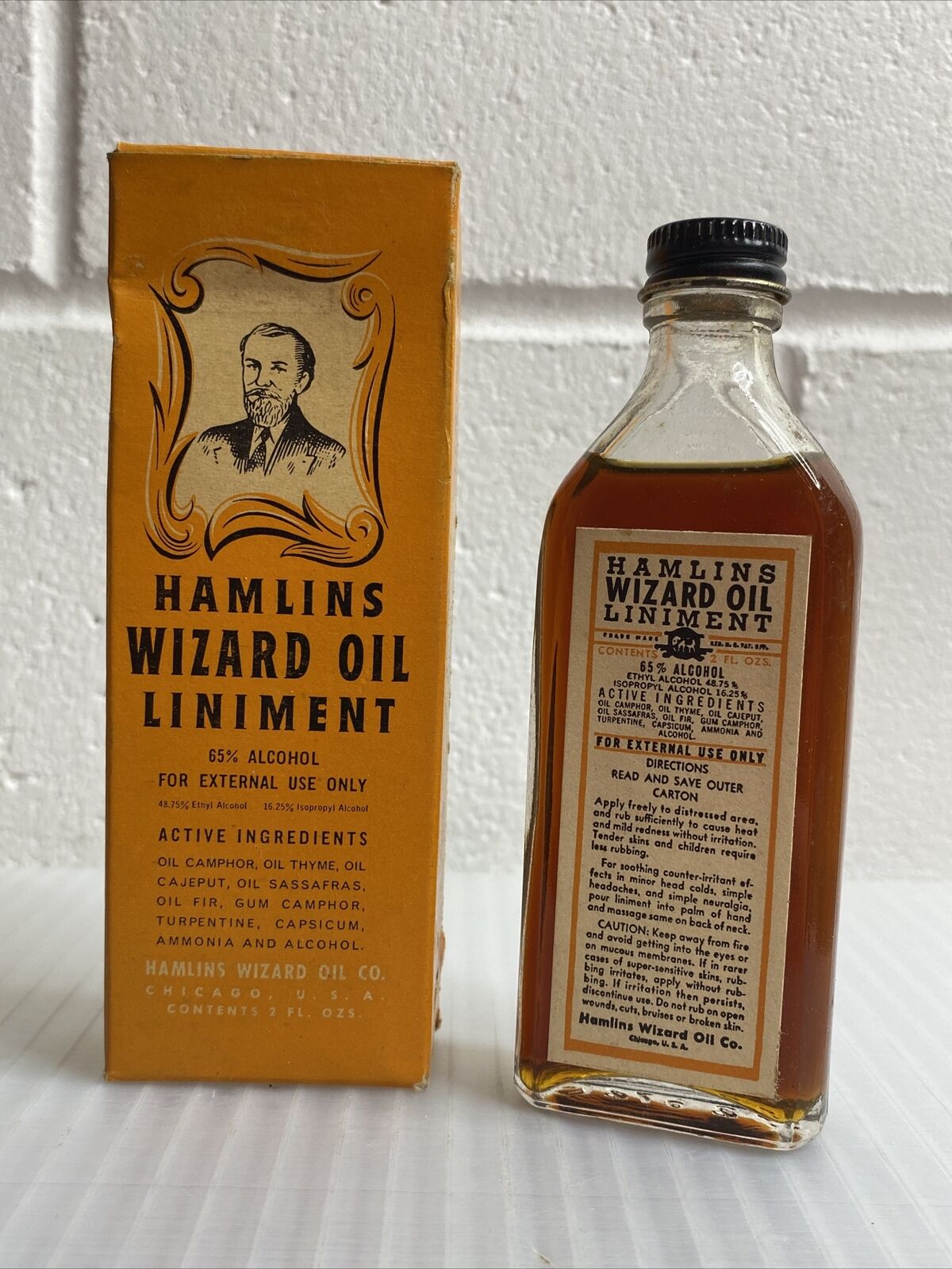 Antique HAMLINS WIZARD OIL MEDICINE Pharmacy Apothecary BOTTLE & BOX Sealed COOL