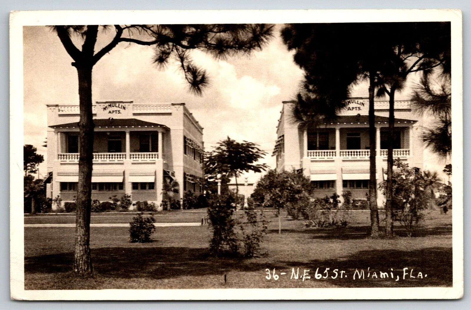 1930s RPPC Real Photo Postcard McMullen Apartment Buildings 36 NE 65 St Miami FL