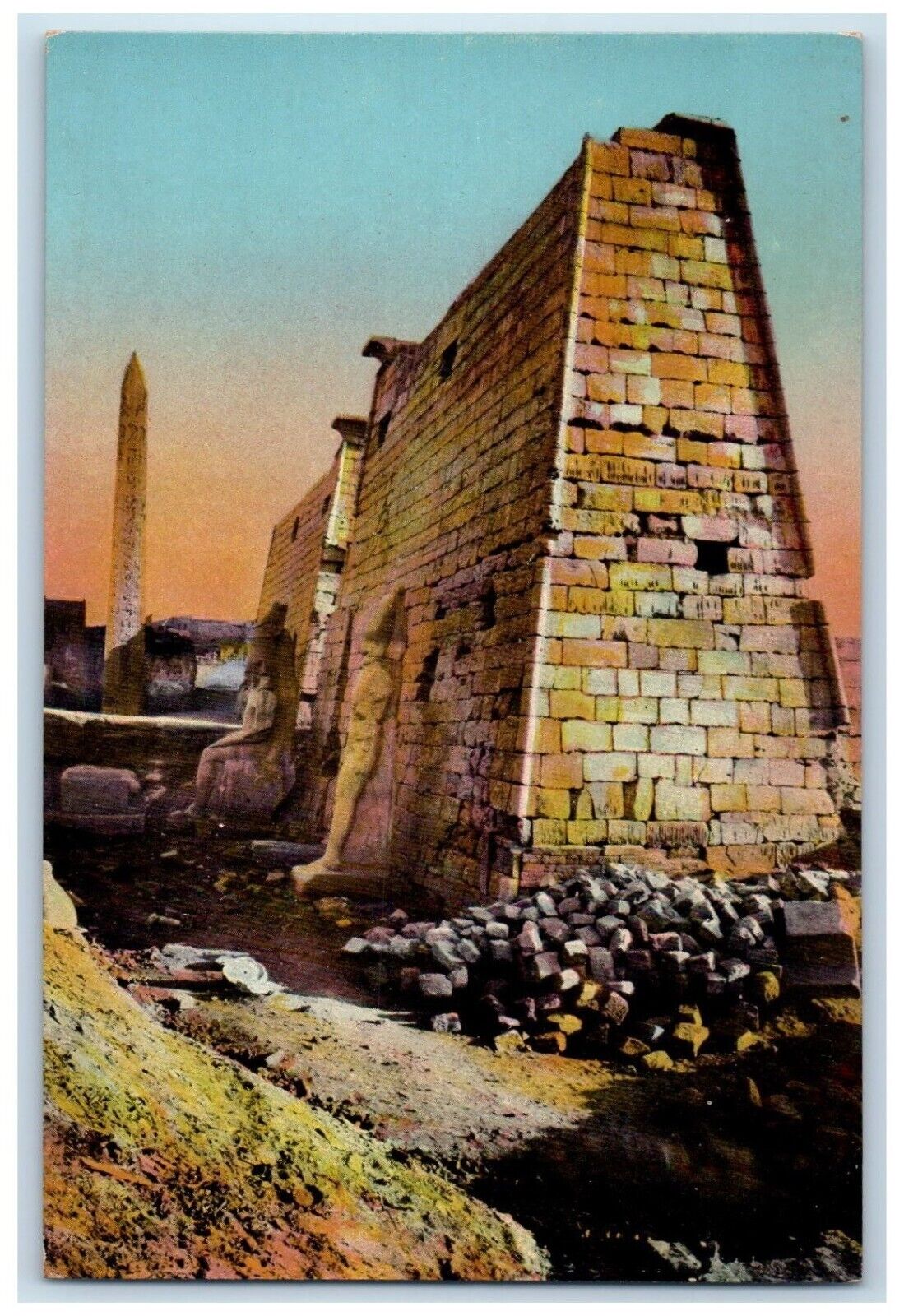 c1910's Egypt, The Tempe Of Luxor The Pylon Of Rameses II Antique Postcard