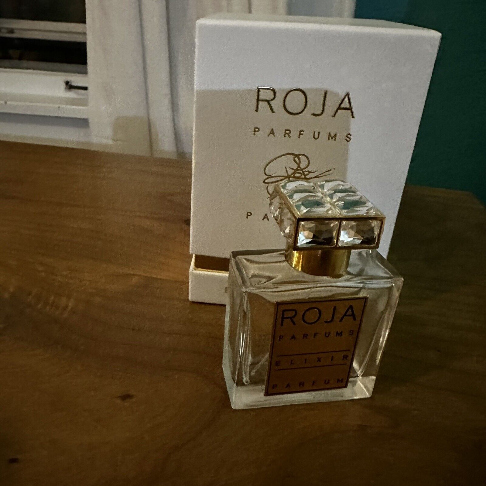 Roja Empty Elixir Femme Parfum Bottle, Swarovski crystals  Cap, & Box