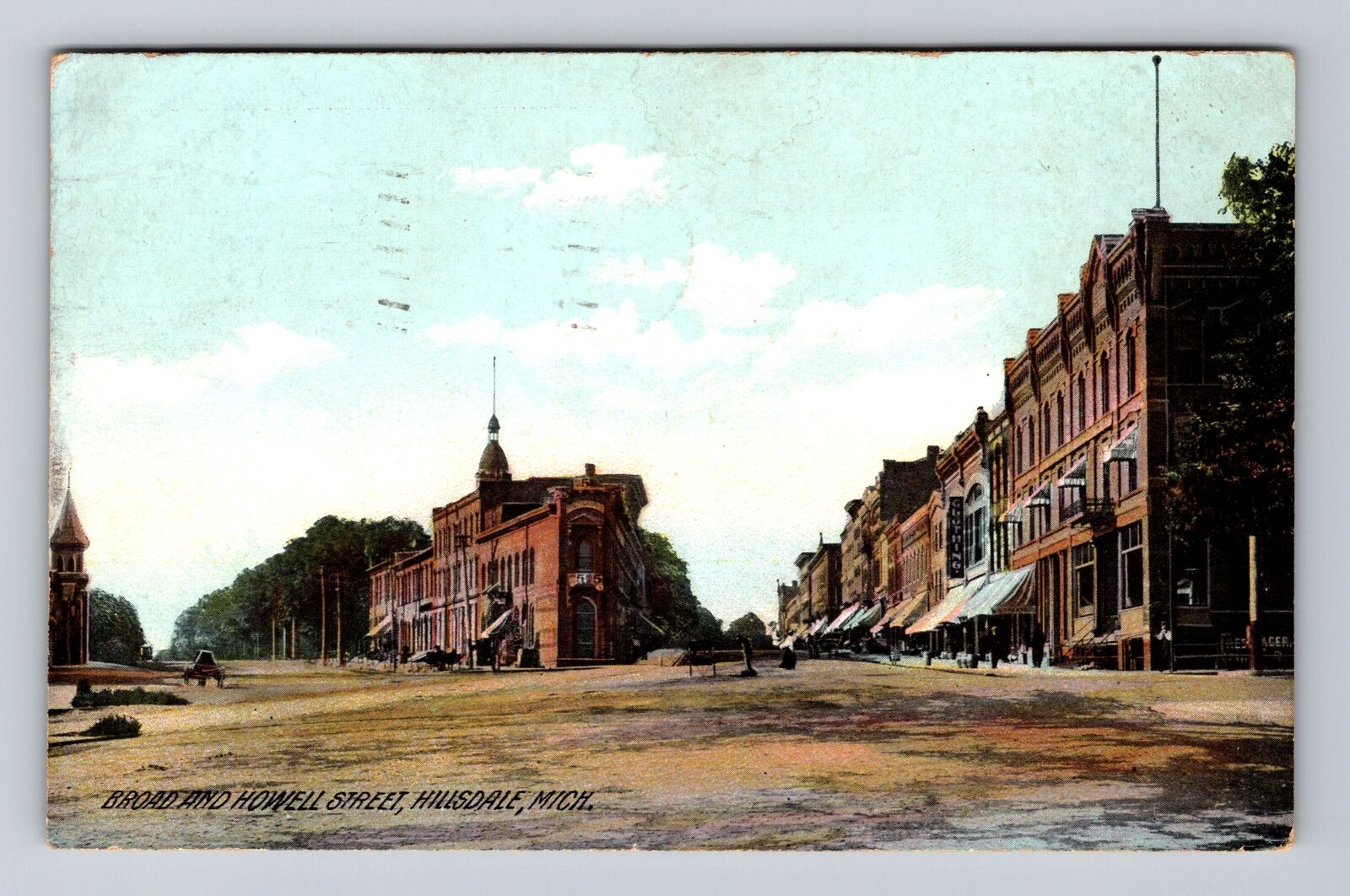 Hillsdale MI-Michigan, Broad & Howell Street, Antique, Souvenir Vintage Postcard