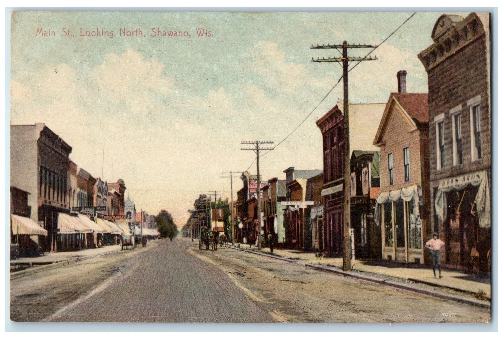 1909 Main St. Looking North Horse Carriage Dirt Road Shawano Wisconsin Postcard