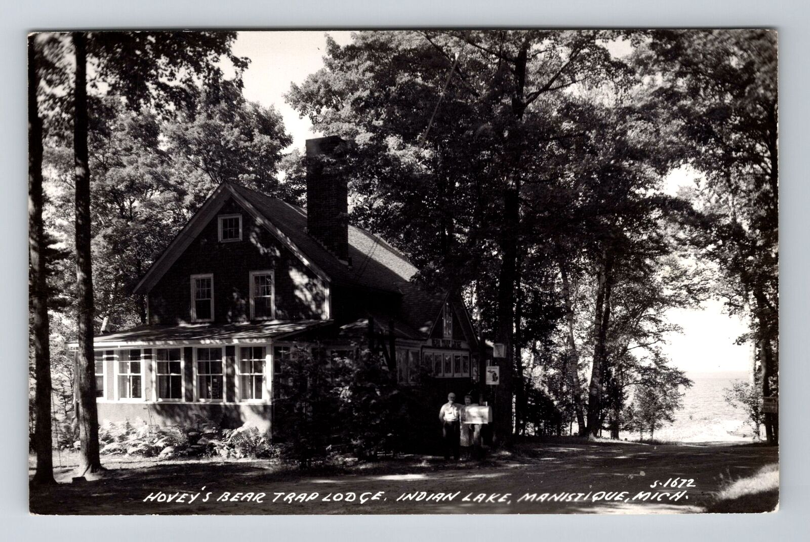 Manistique MI-Michigan RPPC Hovels Bear Trap Lodge Indian Lake Vintage Postcard
