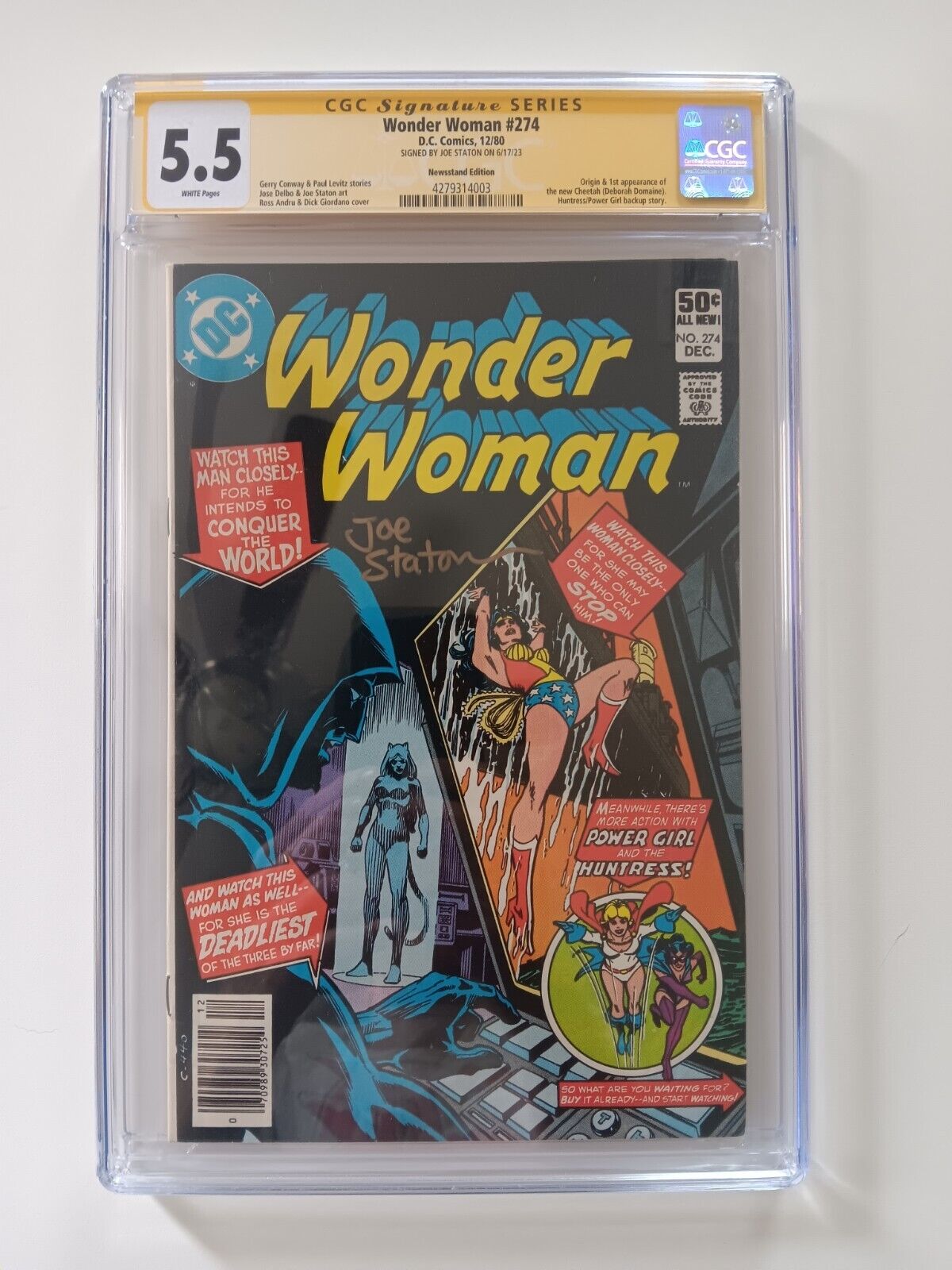 1980 Wonder woman #274 CGC SS by Joe Staton 1st second Cheeta (Deborah Domaine)