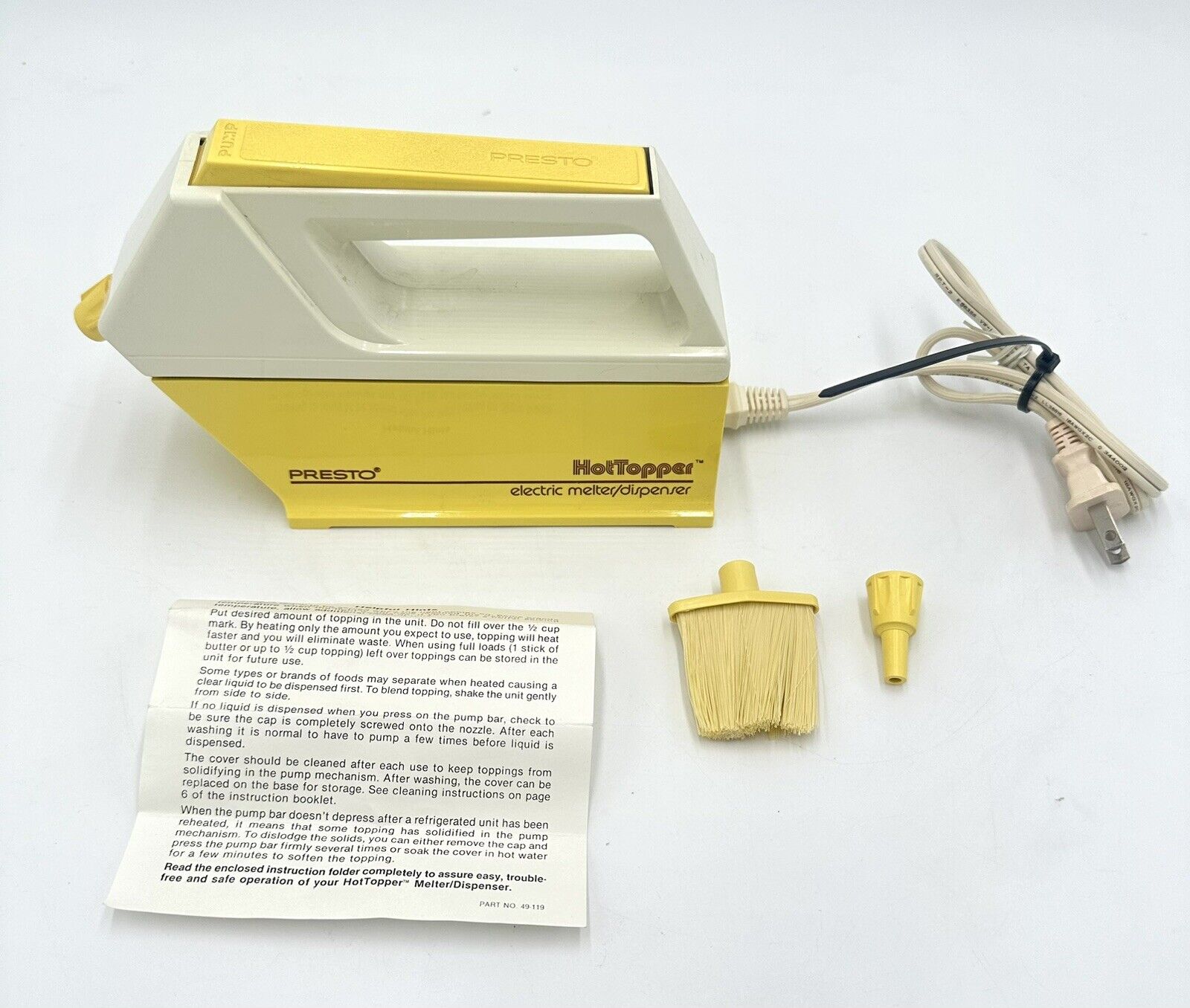 Vintage PRESTO Hot Topper Electric Butter Melter Dispenser With 3 Tips  0300001