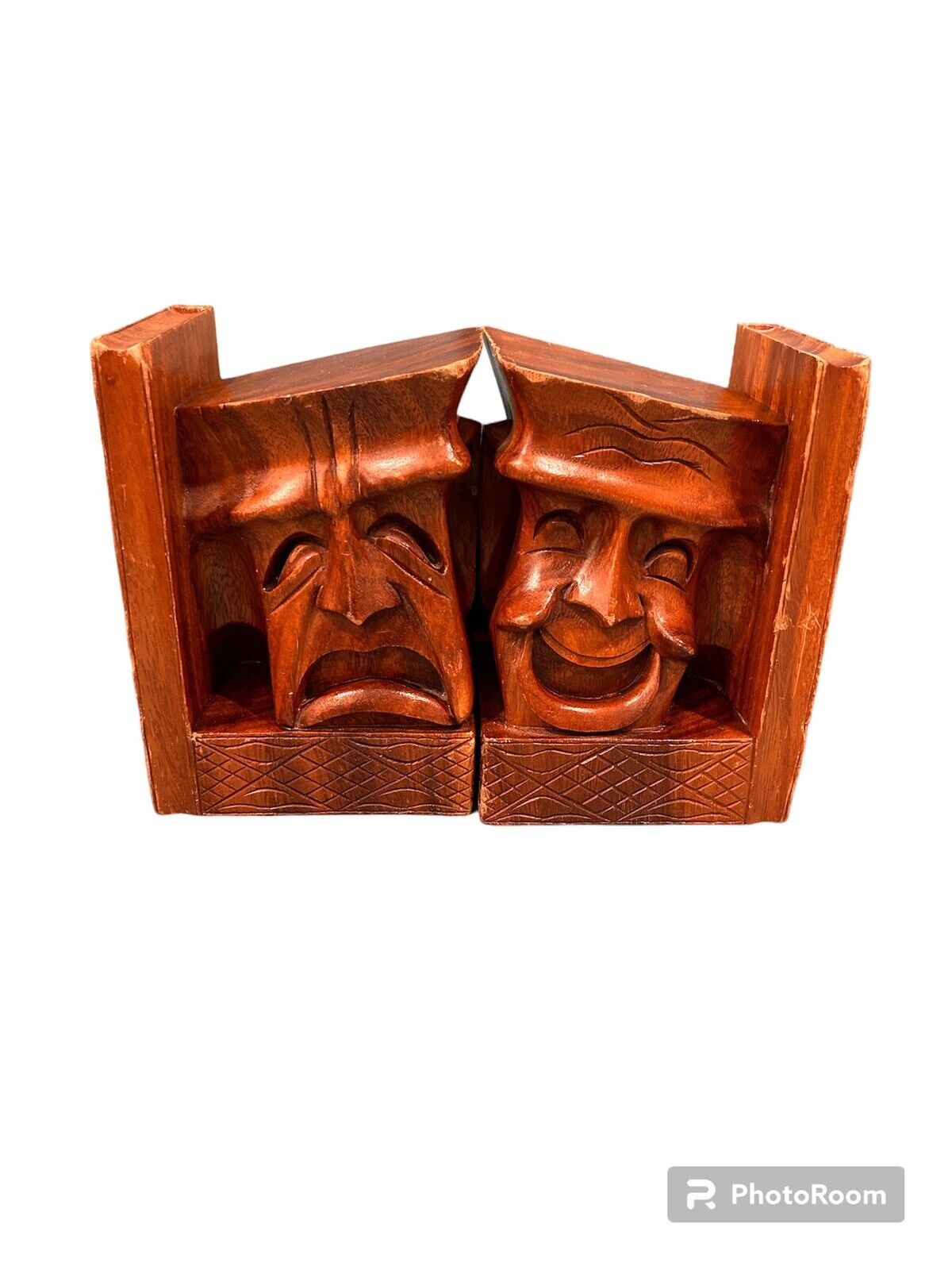 Vintage Comedy and Tragedy wooden bookends from 1960’s  drama face bookends