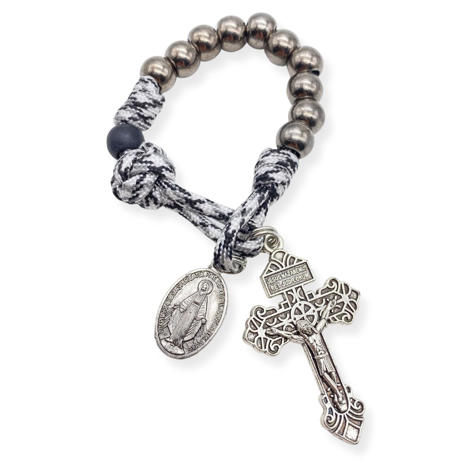 Pardon One Decade Paracord Rosary Black Beads Pocket Military Miraculous Chaplet