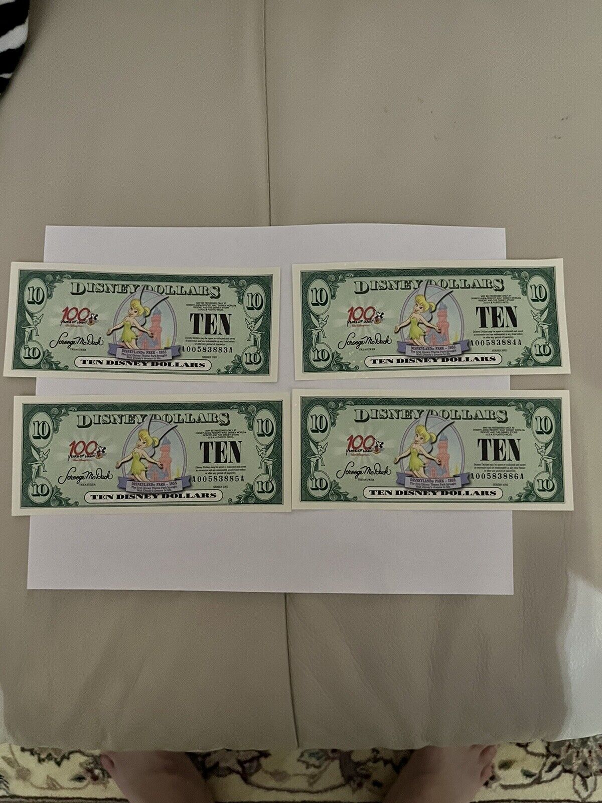 4 Sequential Series 2002 Uncirculated $10 Disney Dollars