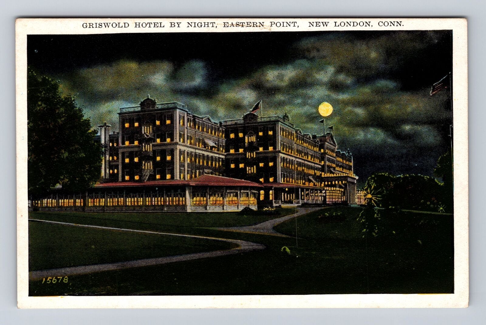 New London CT-Connecticut, Griswold Hotel Night, Eastern Point Vintage Postcard