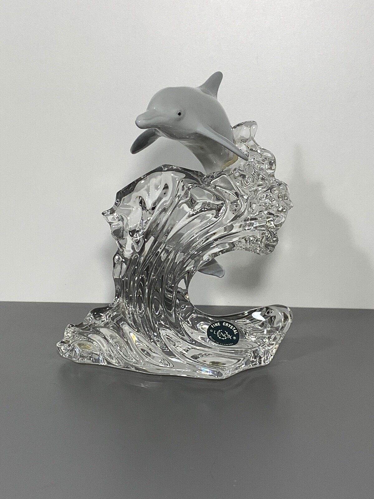 LENOX Porcelain Dolphin on Fine Crystal Wave 1995 Handcrafted Made In Germany