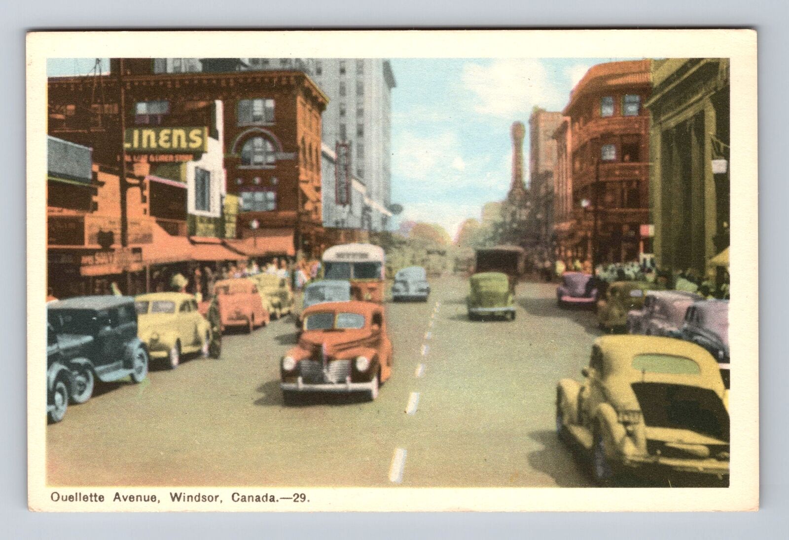 Windsor ON-Ontario Canada, Ouelette Avenue, Storefronts, Vintage Postcard