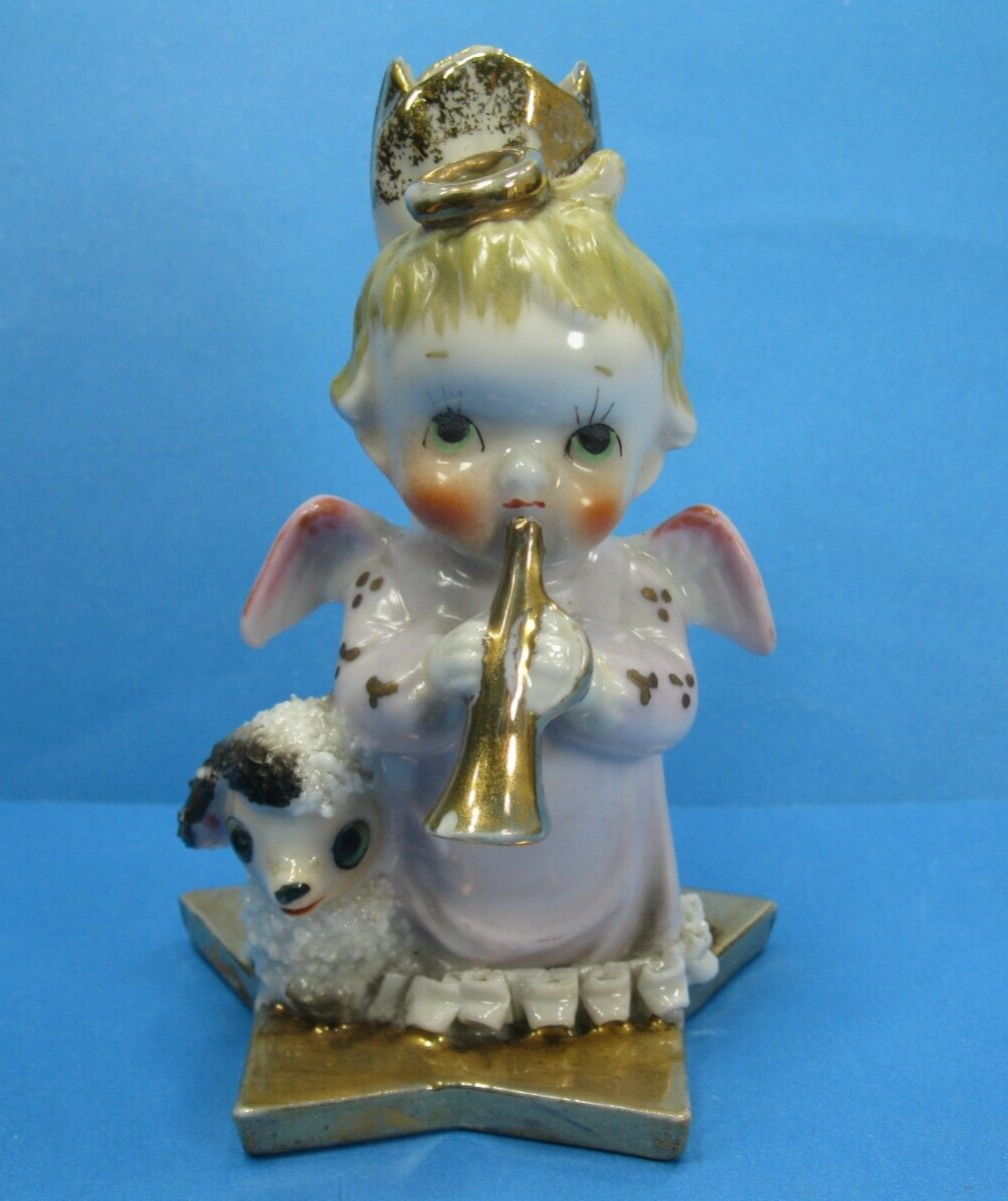 ARDALT Angel Sugared Baby Lamb Gold Star Base Bud Vase Figurine Vintage READ