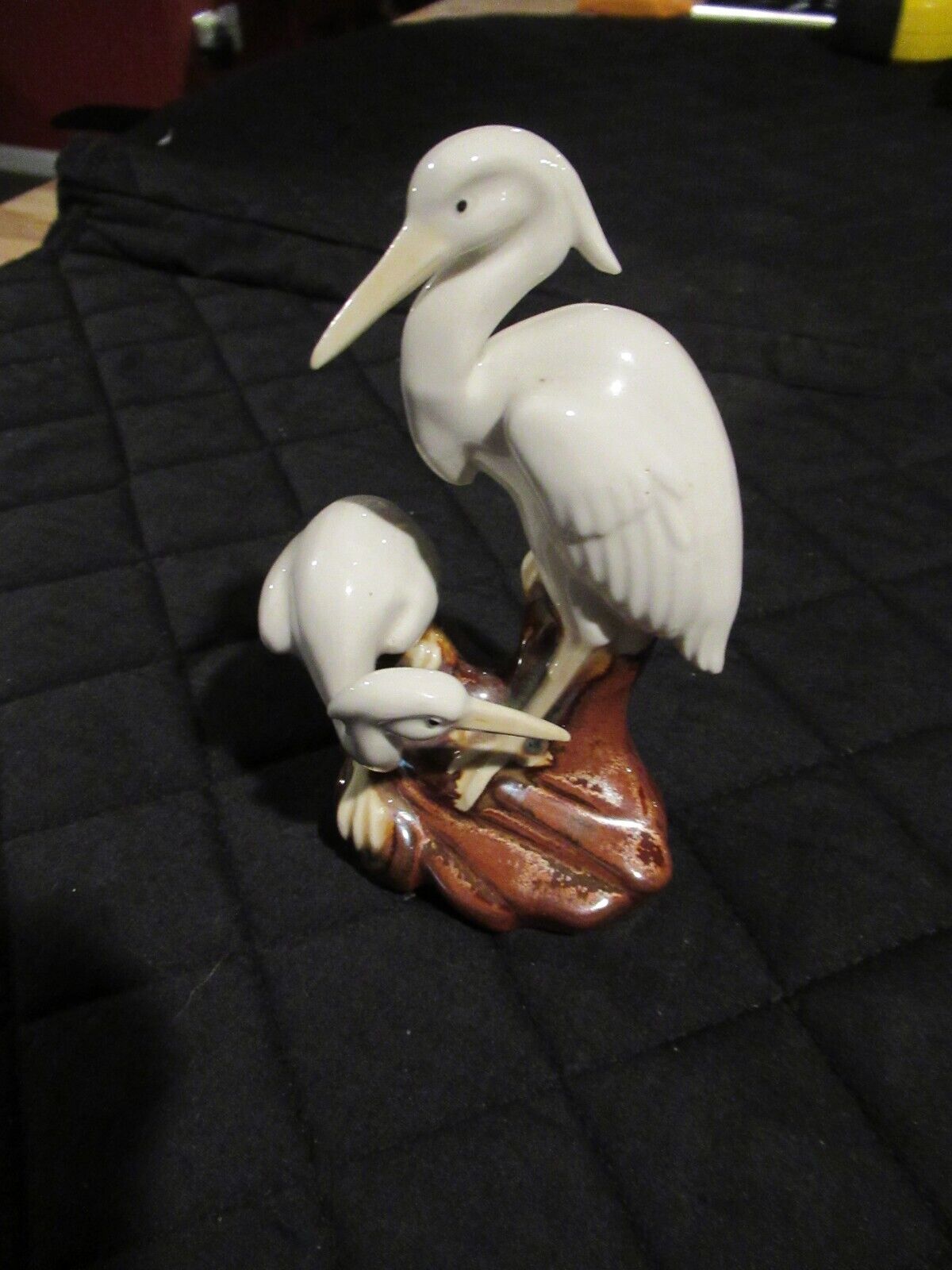Antique porcelain crane figurine pair of  birds. Bottom marked