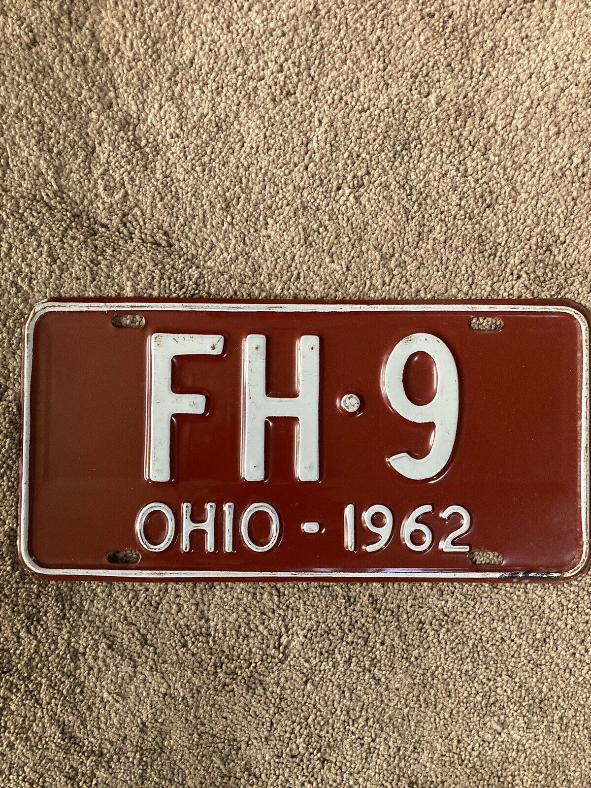 1962 Ohio License Plate - FH 9 - Very Nice