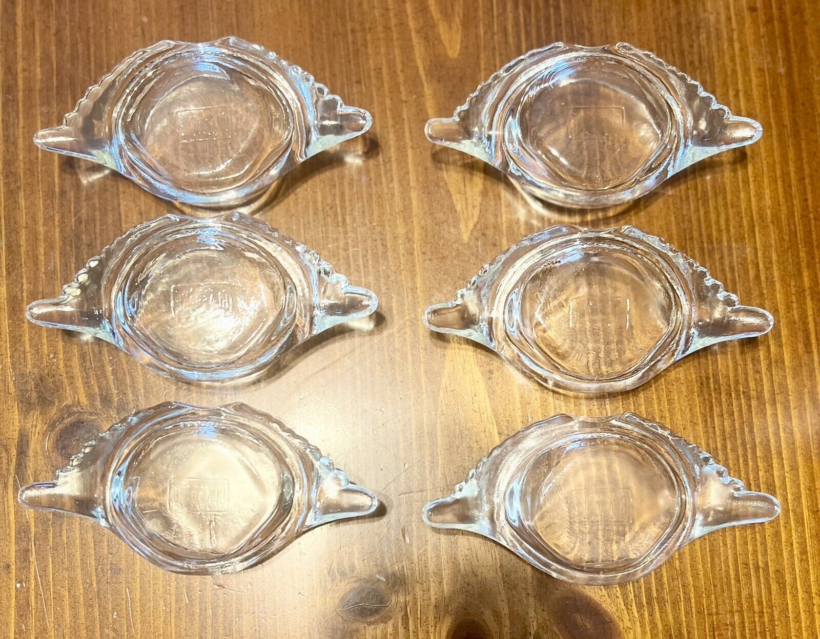 6 VINTAGE MCM Glasbake Clear Glass Deviled Crab Dishes Imperial Baking Shells US
