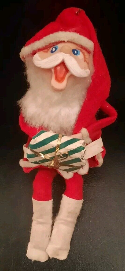 Vintage 1960s Santa On  Shelf Knee Hugger Elf Japan Felt 