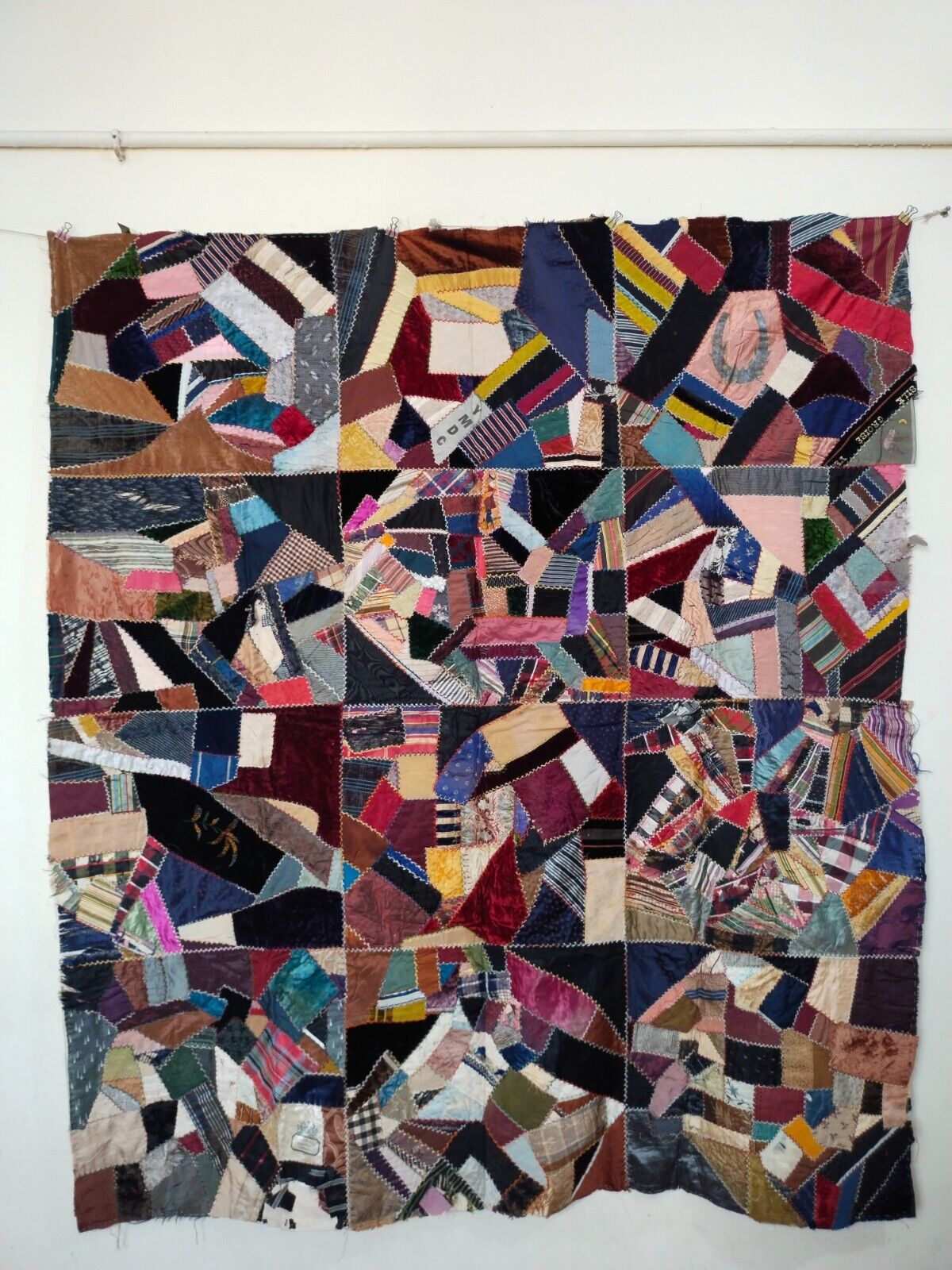 Vintage fabulous crazy Quilt silk embroidery patchwork needlework item852