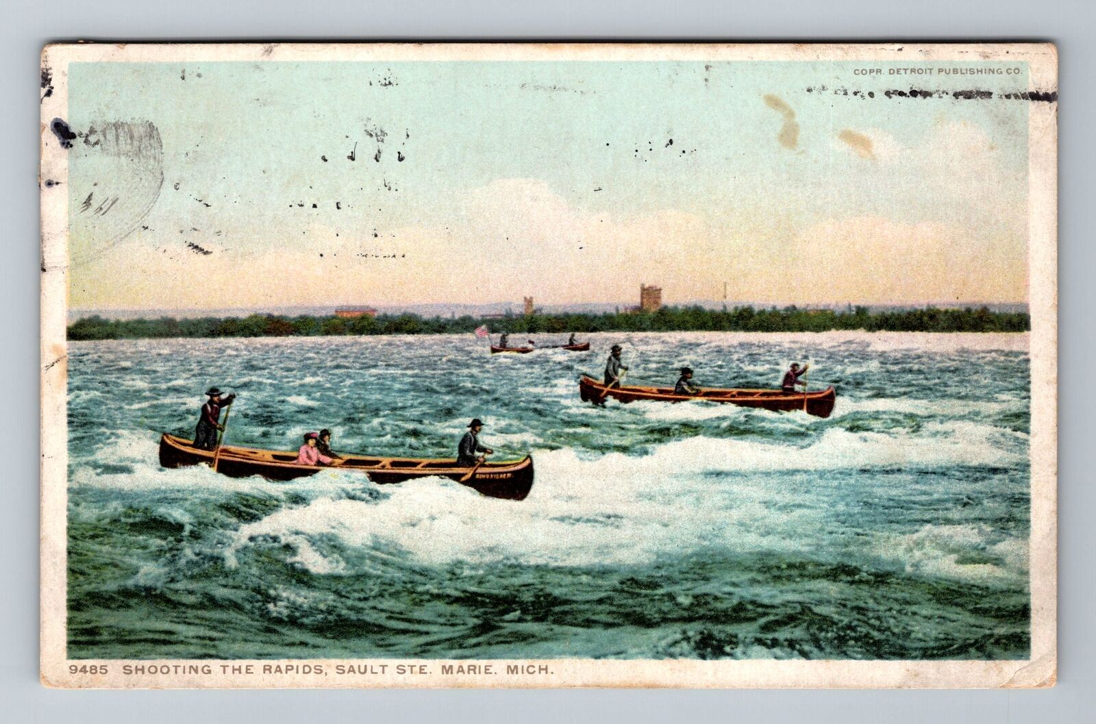 Sault St Marie MI-Michigan, Shooting the Rapids, Vintage Postcard