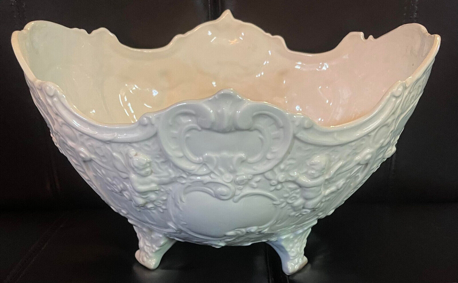 Antique Thin White Ceramic Cherub Fruit Bowl, 11.5\