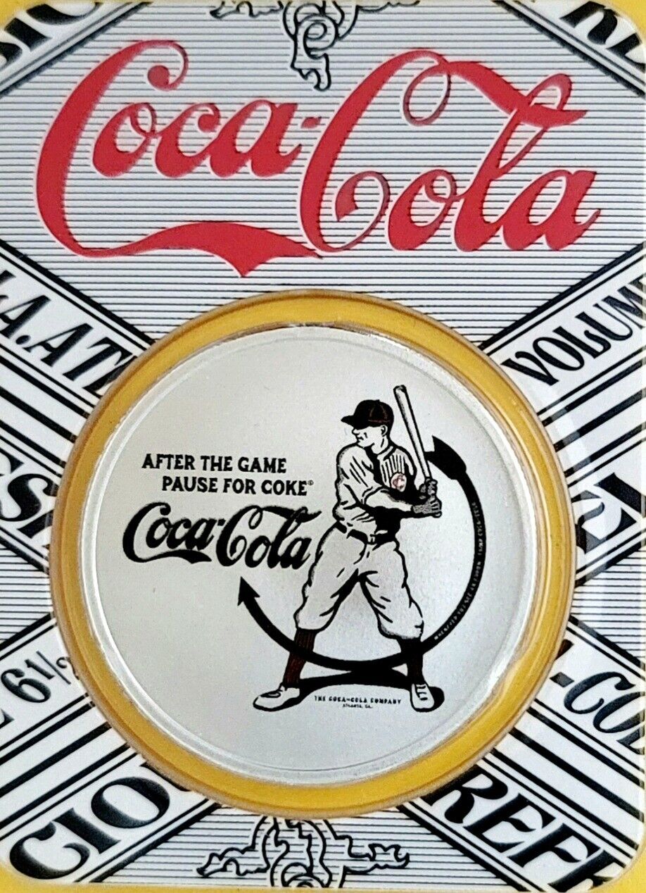 Vintage 1 oz Fine Silver Coca-Cola® Batter Up Colorized Round in TEP