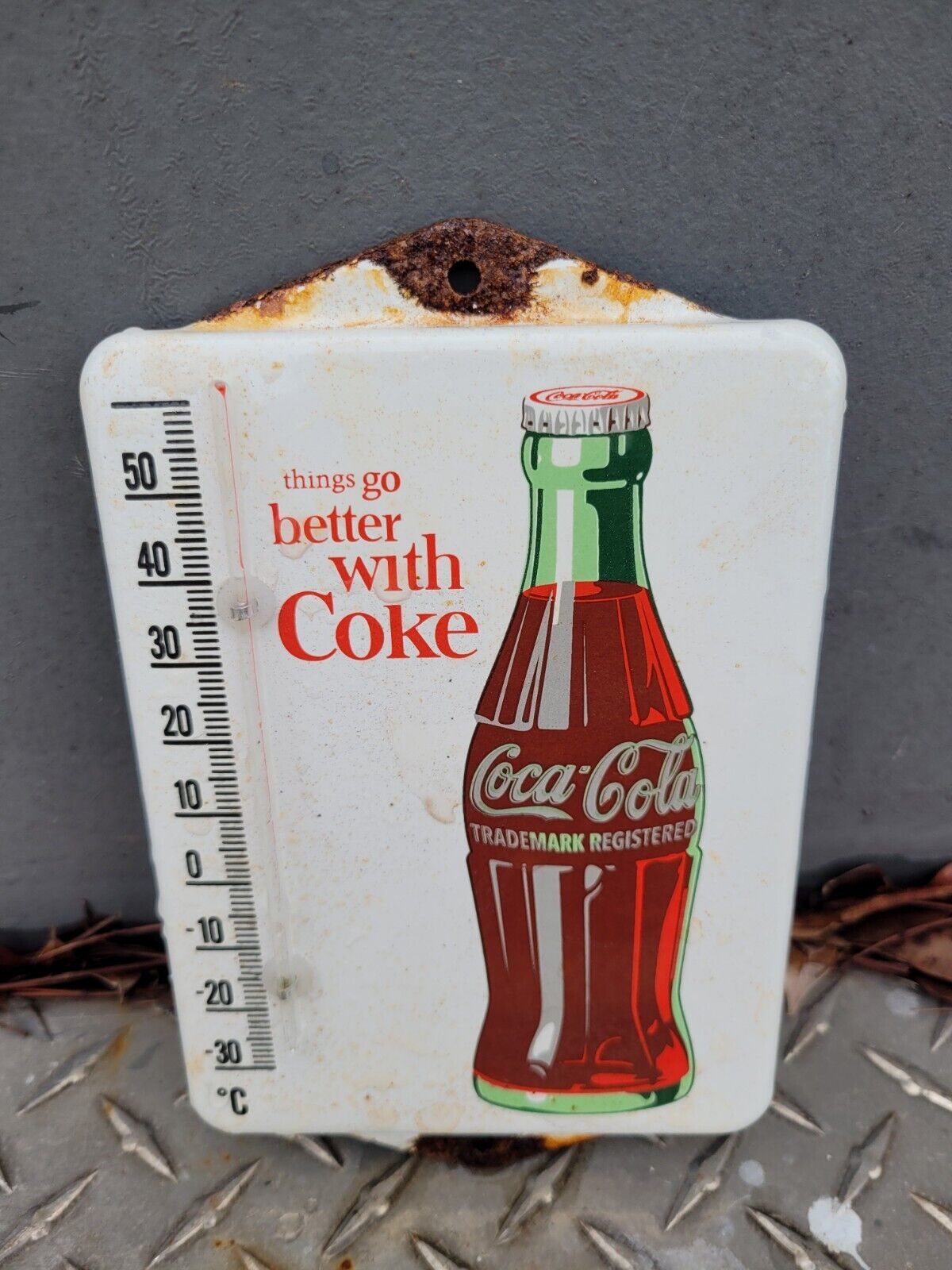 VINTAGE COCA COLA PORCELAIN THERMOMETER SIGN SODA COKE BEVERAGE FOOD POP DRINK