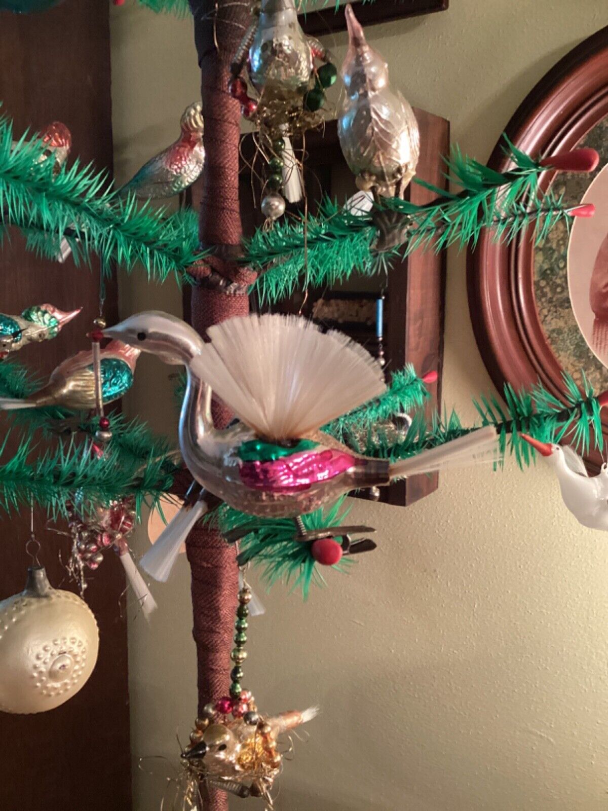 antique mercury glass christmas ornament clip bird spun glass wings tail vintage