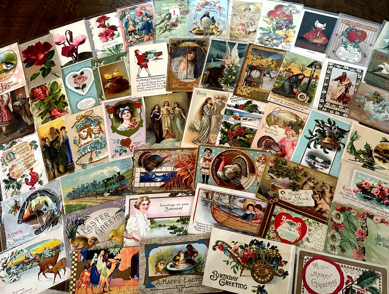 Nice Lot of 50~Mixed Vintage Antique Holidays Greeting Postcards~in sleeves-k504