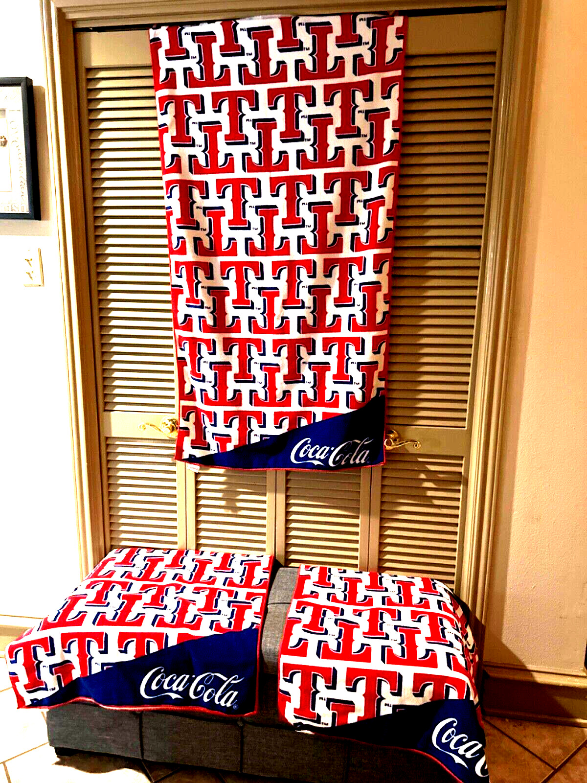 2 Coca-Cola Texas Rangers Kloanz Co. Red White & Blue 55 x 28 Beach Towels MLB -