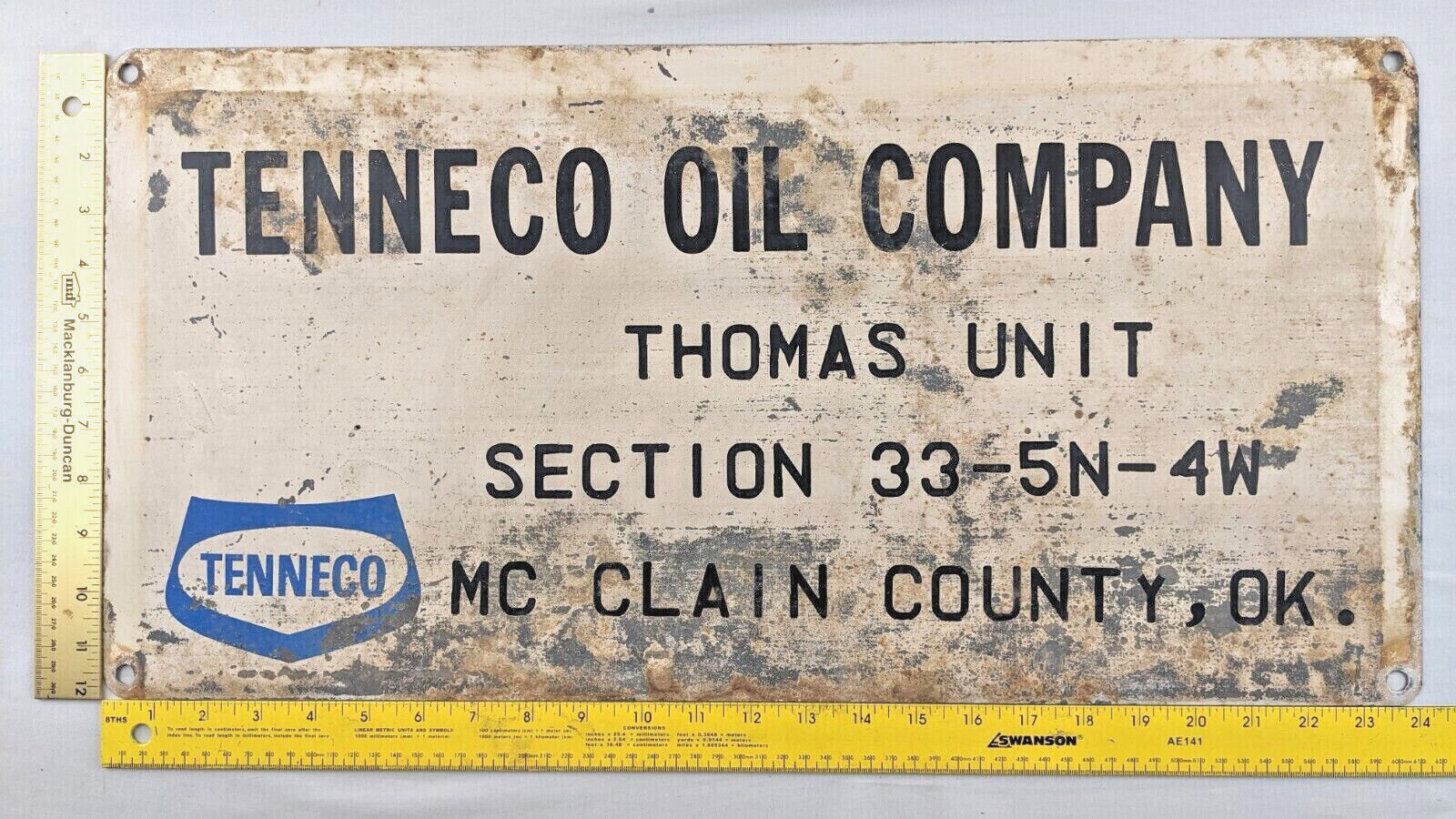 Tenneco Oil Company Lease Sign 12 x 24