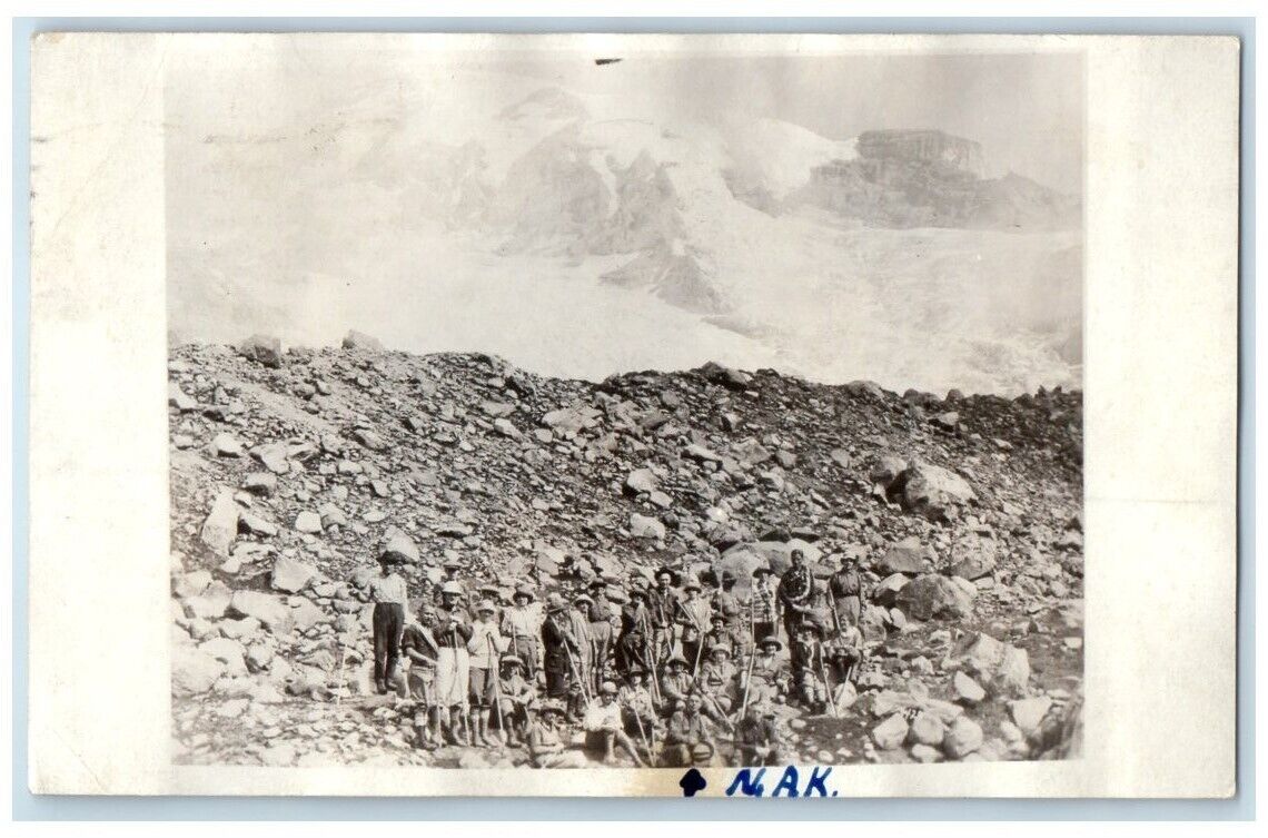 1924 Mt. Rainier Nisqually Glacier Hikers View Seattle WA RPPC Photo Postcard